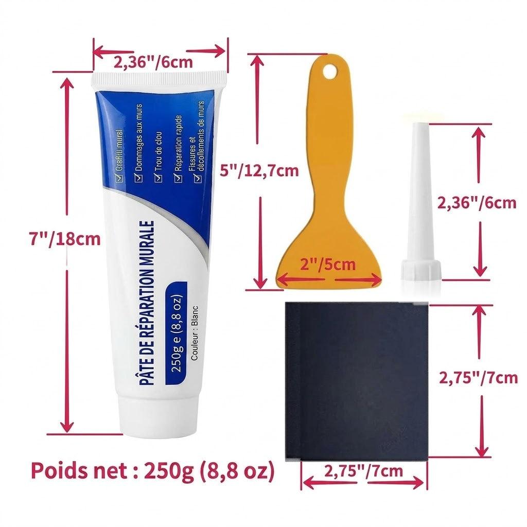 Enduit de rebouchage blanc - 250g - Pâte de réparation pour trous et fissures