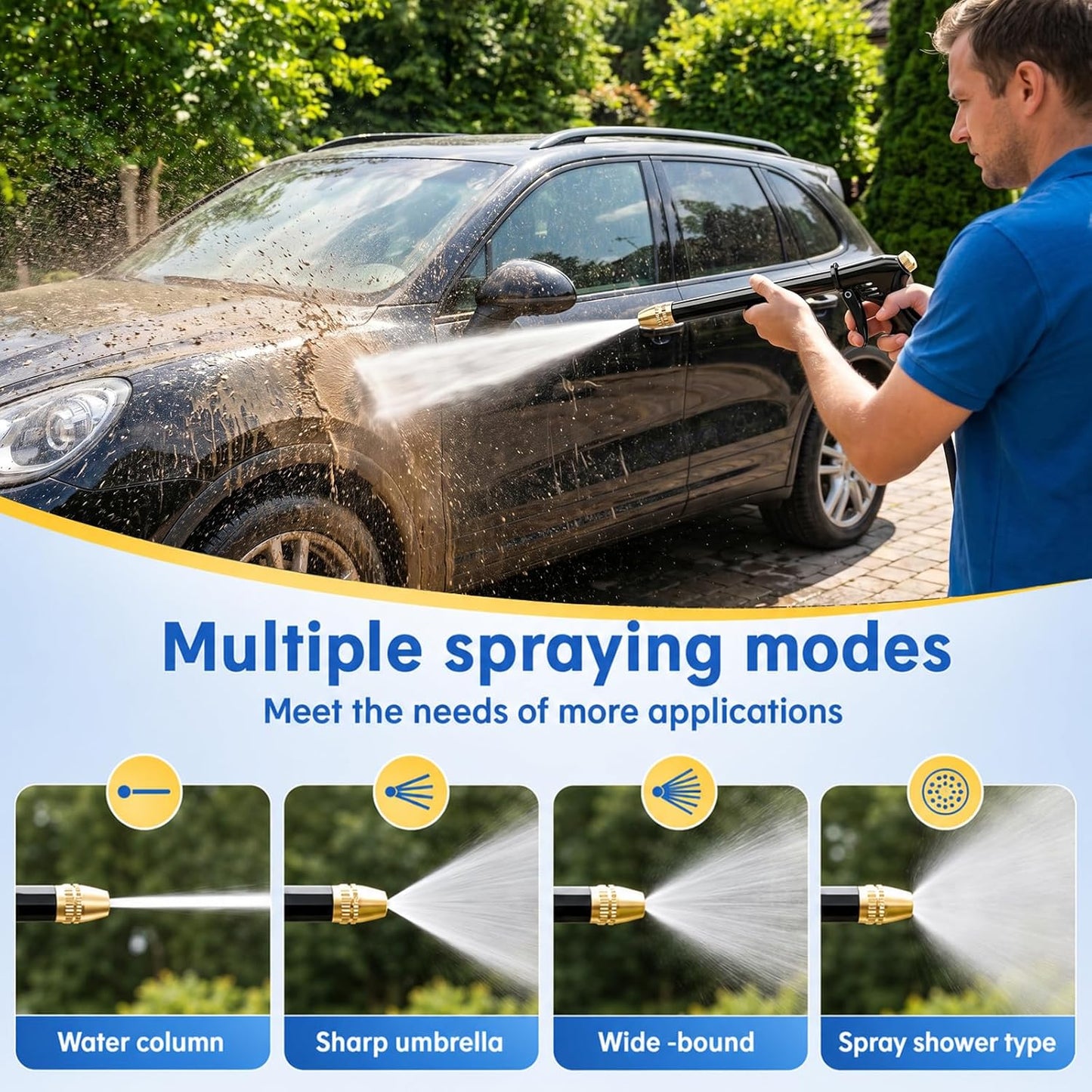 🏆 Nettoyeur haute pression / Jet haute pression 💦 Poignée ergonomique • Buse de pression – Lavage de voiture puissant 🚗 et arrosage du jardin 🌻 Facile et simple à utiliser ! 👍