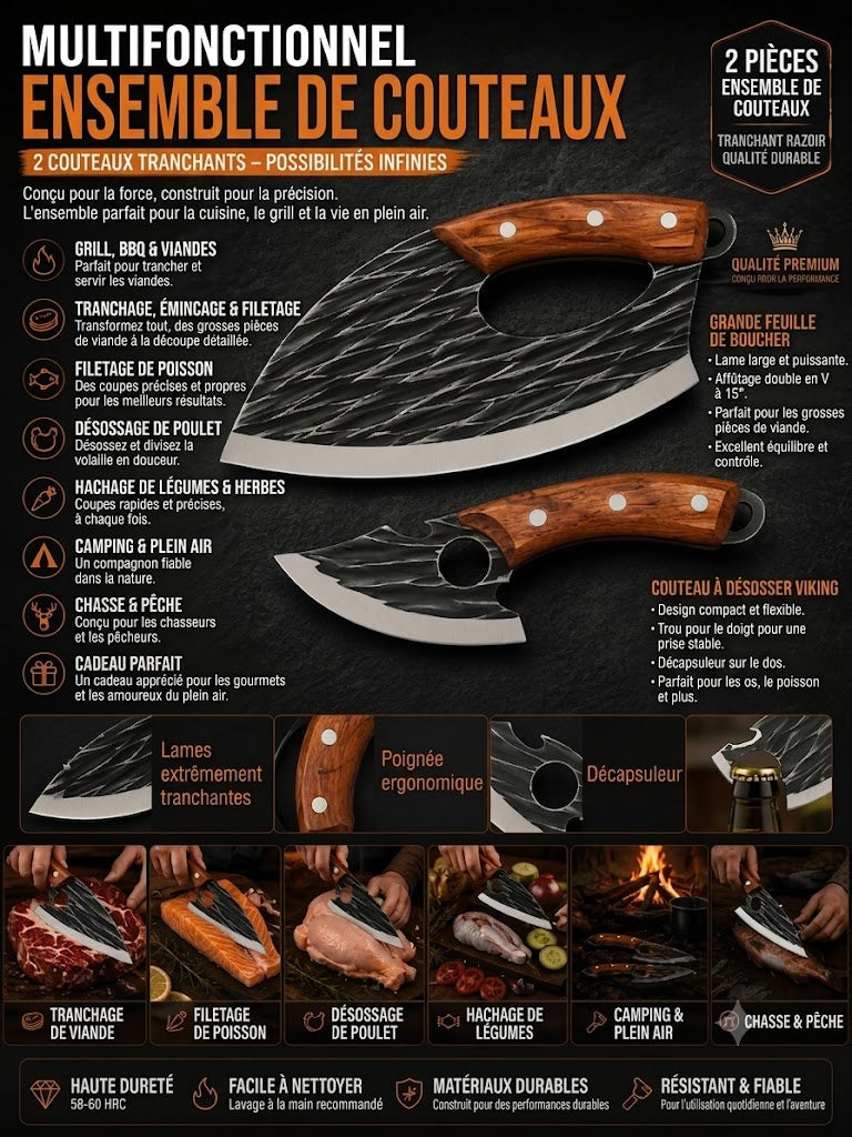 🔪 Ensemble de couteaux à viande haut de gamme (Lot de 2) – Tranchant ultime pour le barbecue, les grillades et la cuisine