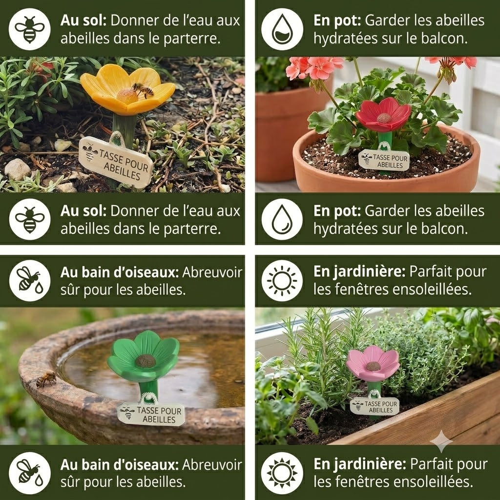 Abreuvoir à abeilles en forme de fleur – Distributeur d'eau coloré pour le jardin