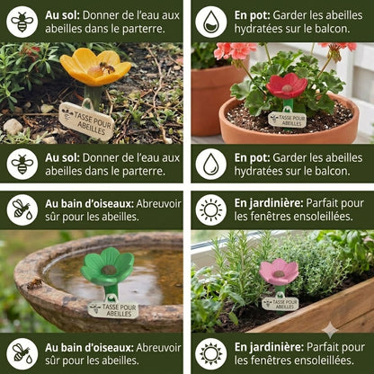 Abreuvoir à abeilles en forme de fleur – Distributeur d'eau coloré pour le jardin
