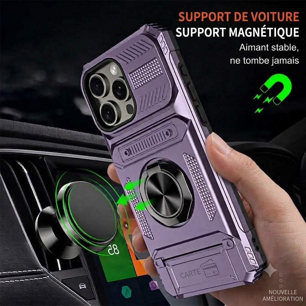 Coque antichoc pour iPhone avec porte-cartes et bague de maintien intégrée