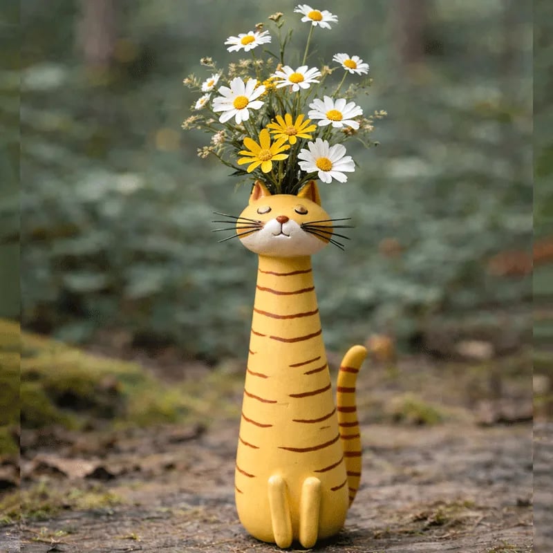 😻 Vase chat en céramique fait à la main - Design unique et original - Vase à fleurs décoratif pour les amoureux des chats