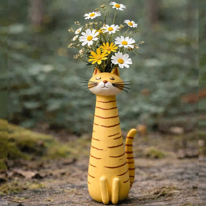 😻 Vase chat en céramique fait à la main - Design unique et original - Vase à fleurs décoratif pour les amoureux des chats