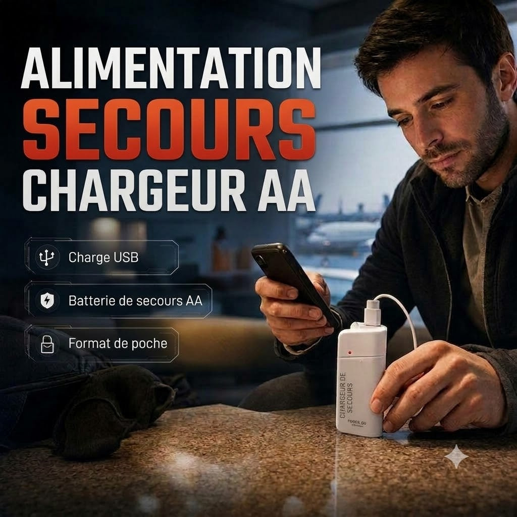 Batterie externe à piles AA avec lampe torche LED – Alimentation de secours pour votre téléphone en cas d'urgence