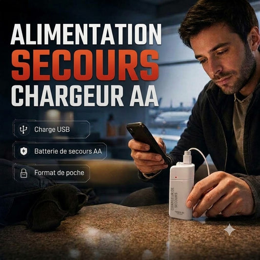 Batterie externe à piles AA avec lampe torche LED – Alimentation de secours pour votre téléphone en cas d'urgence