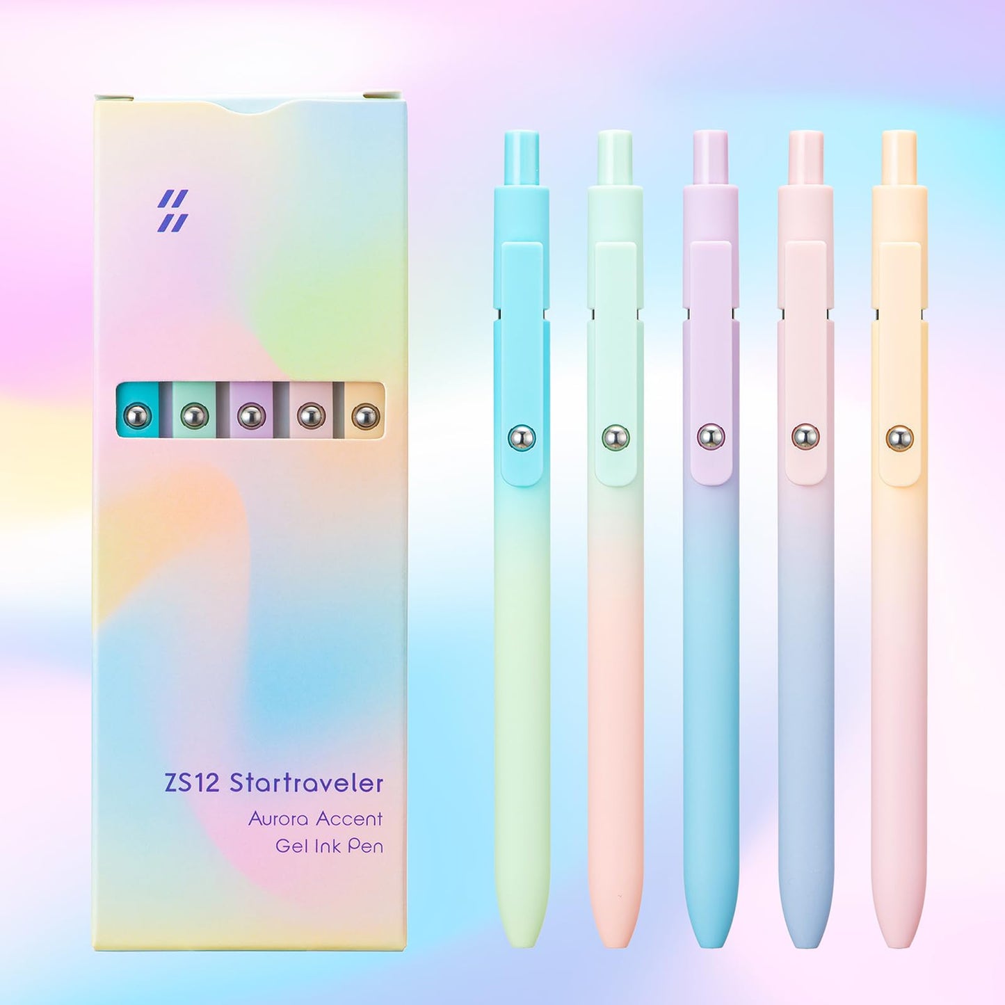 Set de stylos gel de luxe (5 pièces) - Design dégradé esthétique - Encre à séchage rapide de 0,5 mm