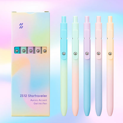 Set de stylos gel de luxe (5 pièces) - Design dégradé esthétique - Encre à séchage rapide de 0,5 mm