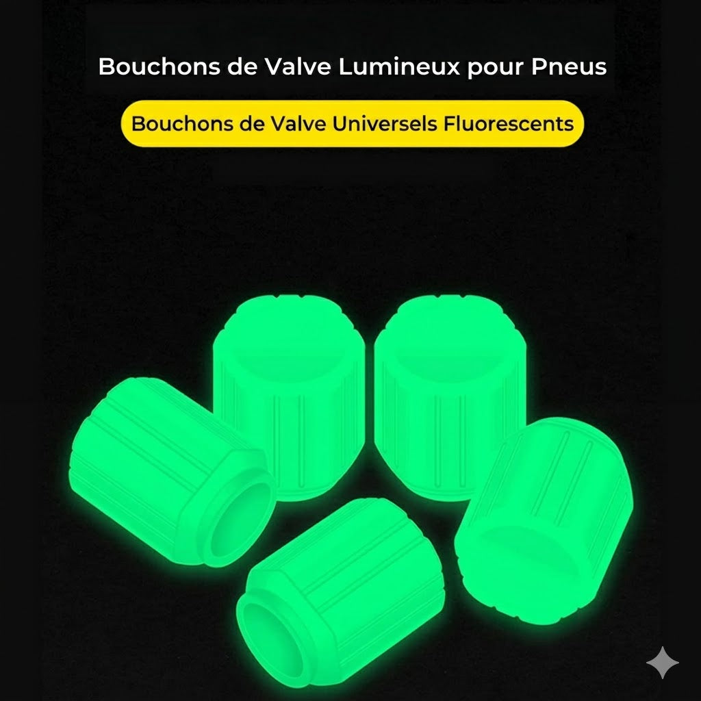 Bouchons de valve phosphorescents - Lumineux - Pour vélo, voiture et moto