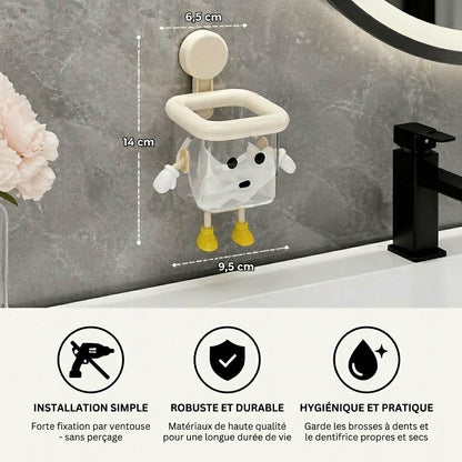 Porte-brosse à dents mural mignon avec ventouse – Parfait pour la salle de bain
