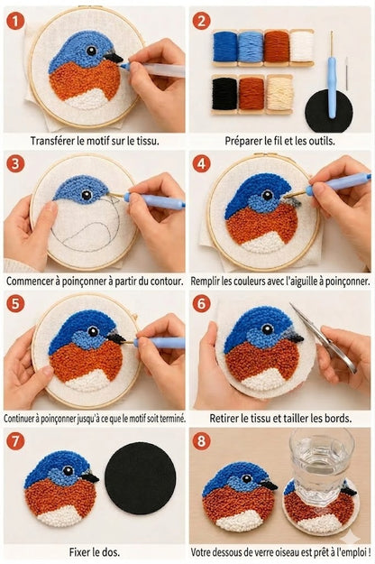 Kit de tricot de sous-verres oiseaux DIY