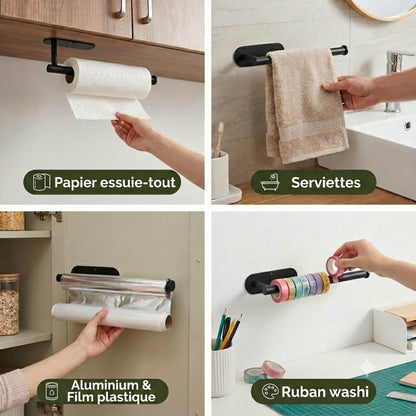 Porte-essuie-tout moderne en acier inoxydable – Installation sans perçage & Utilisation polyvalente
