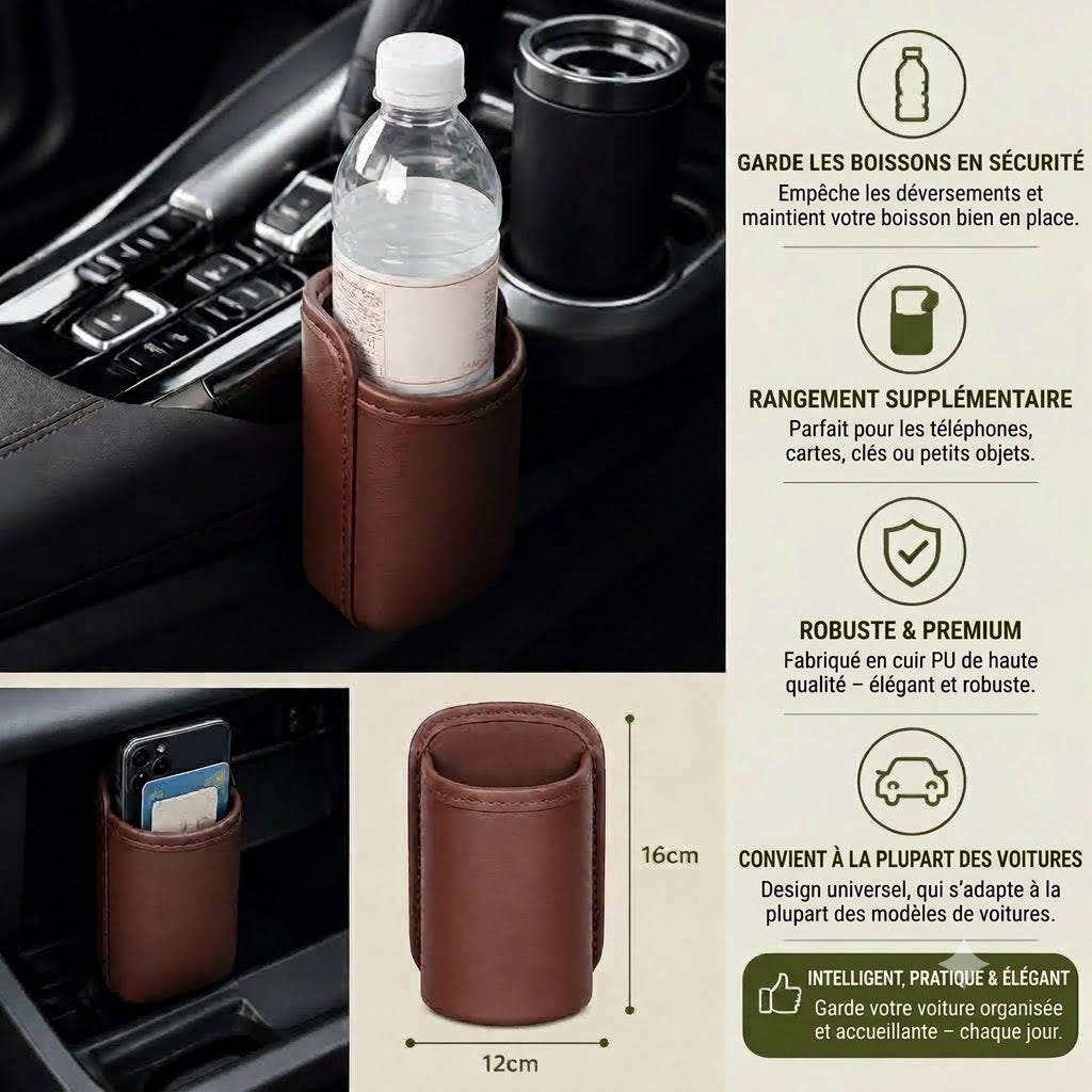 Porte-gobelet universel et support de rangement multifonction pour voiture – Espace pour bouteille et accessoires