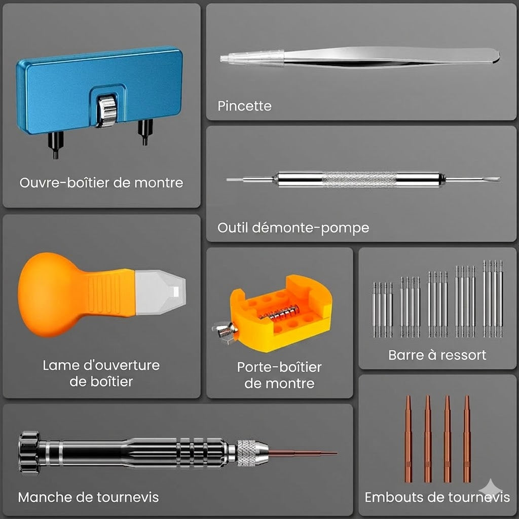 Kit de réparation de montres professionnel