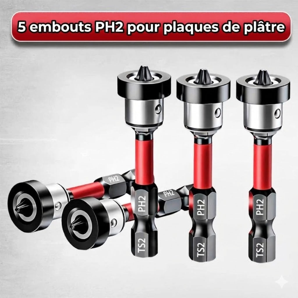 Embouts de vissage magnétiques en acier S2 avec butée de profondeur