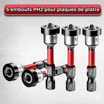 Embouts de vissage magnétiques en acier S2 avec butée de profondeur