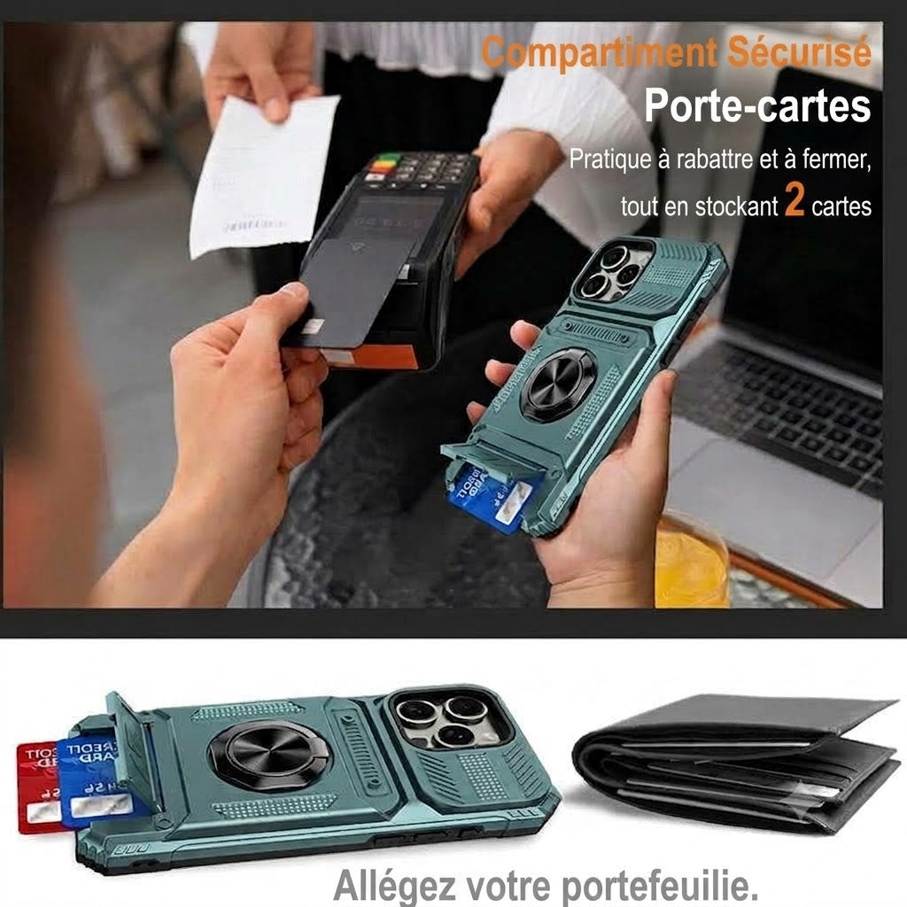 Coque antichoc pour iPhone avec porte-cartes et bague de maintien intégrée