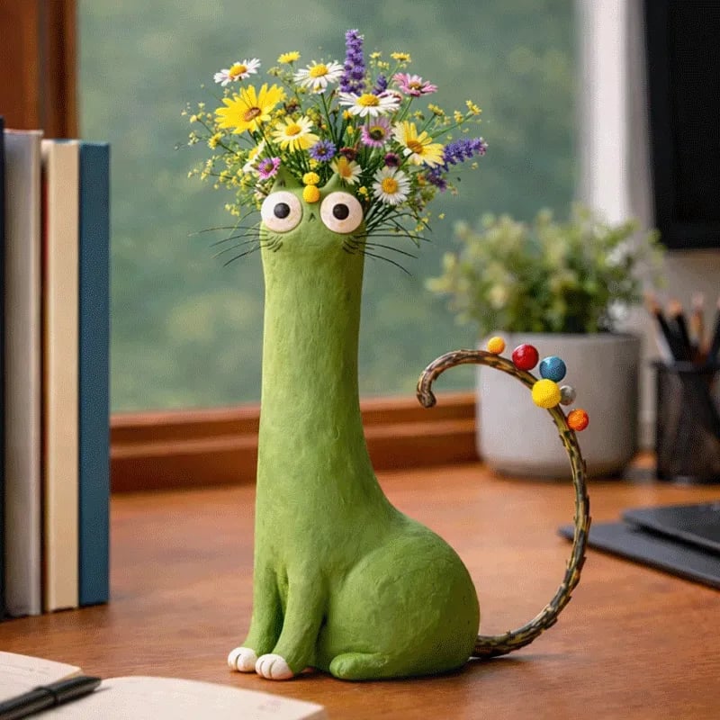 😻 Vase chat en céramique fait à la main - Design unique et original - Vase à fleurs décoratif pour les amoureux des chats