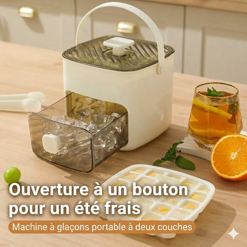 Moule à glaçons en silicone avec couvercle – Gobelet à glaçons à bouton-poussoir avec poignée de transport
