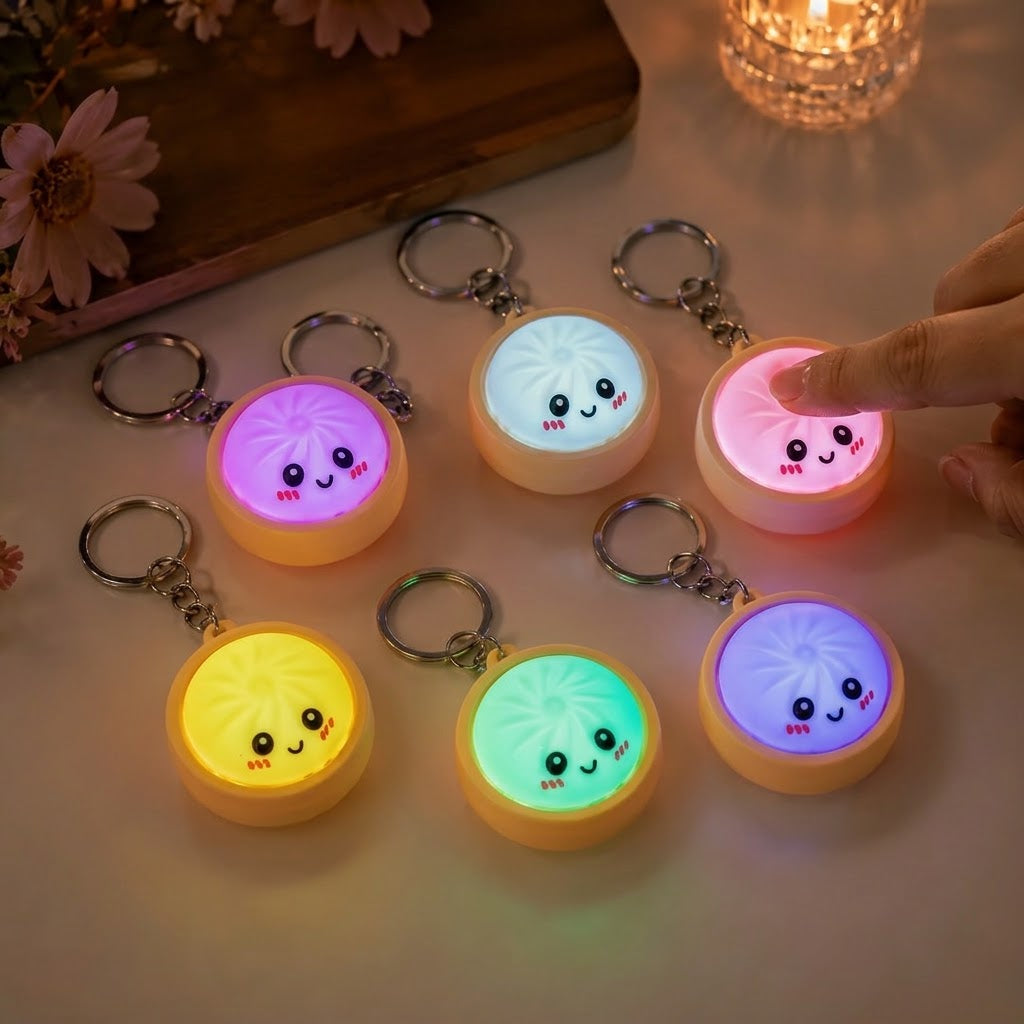 Porte-clés baozi lumineux mignon et amusant avec cuiseur vapeur