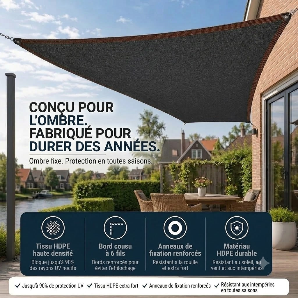 SunChill™ | Voile d'ombrage haut de gamme en PEHD pour une ombre fraîche et protection UV