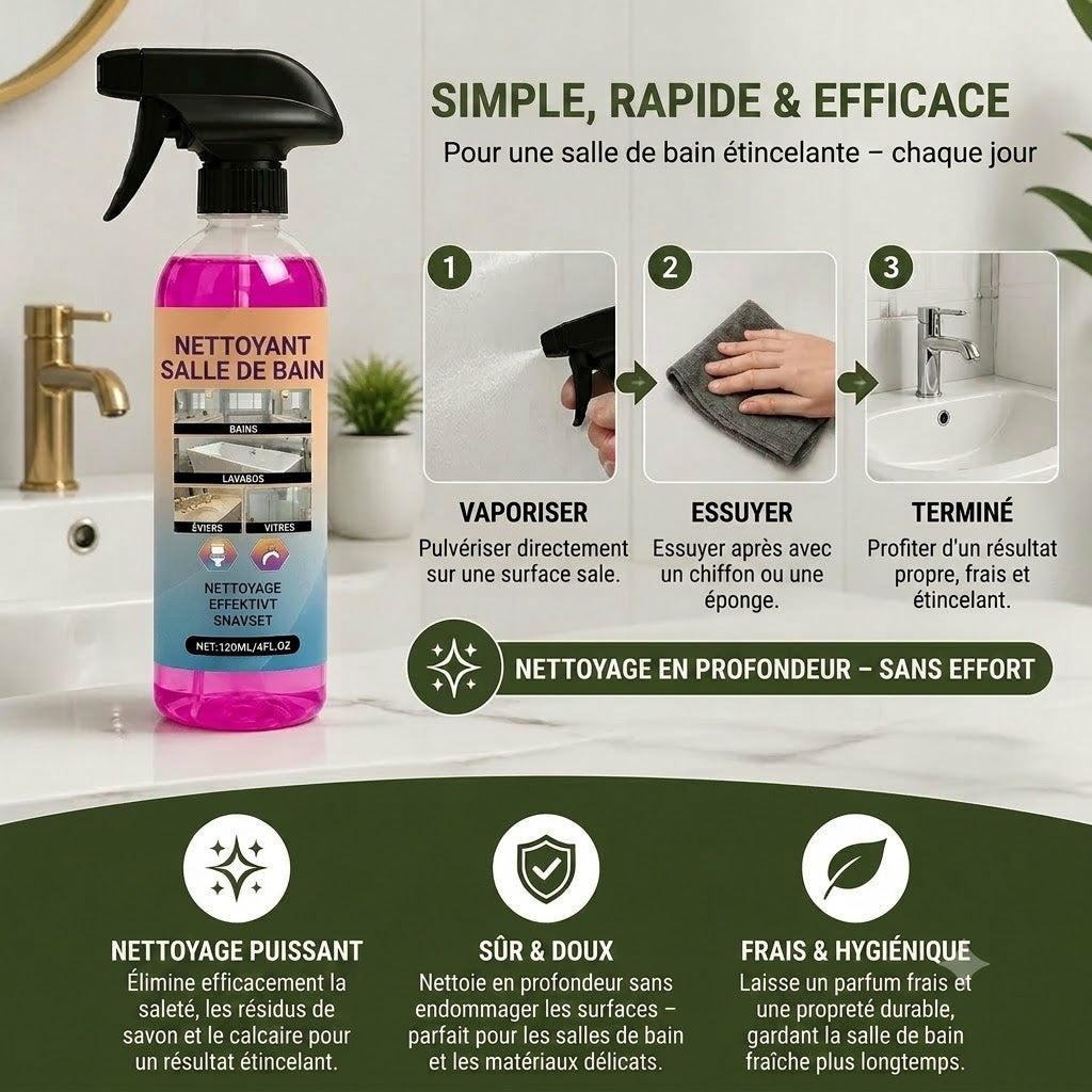 Nettoyant salle de bains – Produit de nettoyage universel pour baignoires, lavabos et vitres