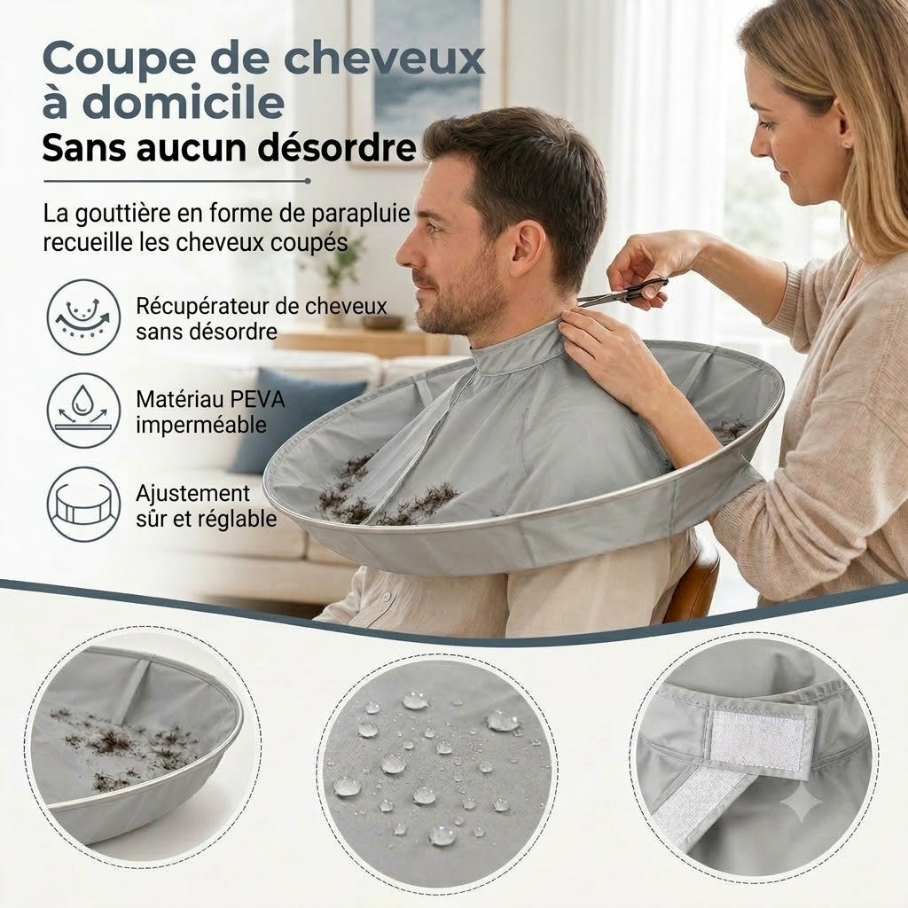 Cape de coupe imperméable avec récupérateur de cheveux – Cape parapluie pliable pour coiffure à domicile