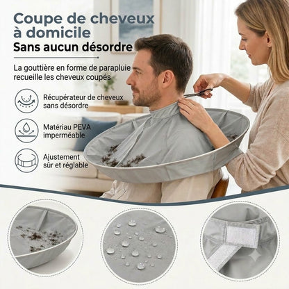 Cape de coupe imperméable avec récupérateur de cheveux – Cape parapluie pliable pour coiffure à domicile