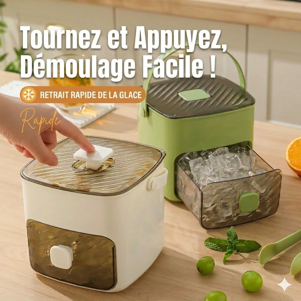 Moule à glaçons en silicone avec couvercle – Gobelet à glaçons à bouton-poussoir avec poignée de transport