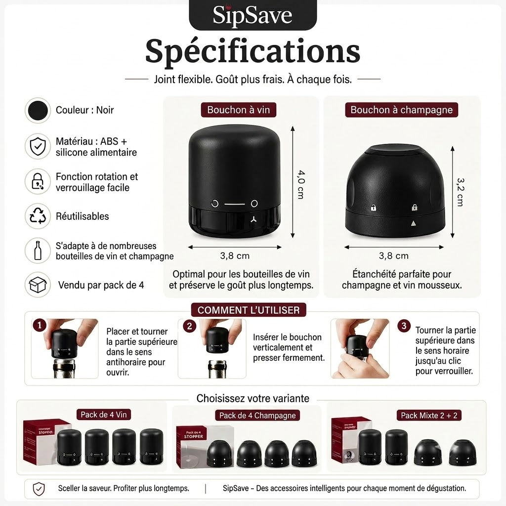 SipSave – Bouchons pour vin et champagne