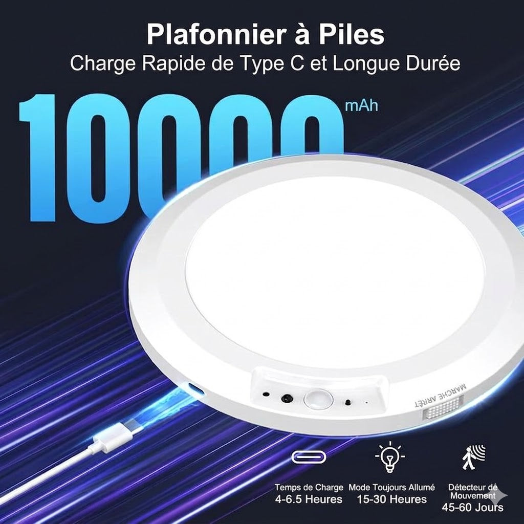 Plafonnier rechargeable avec détecteur de mouvement - Sans fil - Télécommande incluse