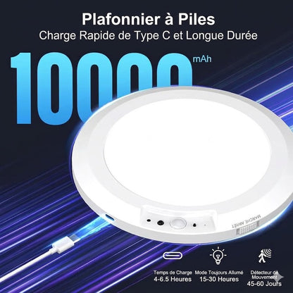 Plafonnier rechargeable avec détecteur de mouvement - Sans fil - Télécommande incluse
