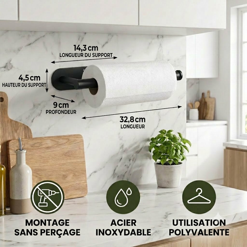 Porte-essuie-tout moderne en acier inoxydable – Installation sans perçage & Utilisation polyvalente