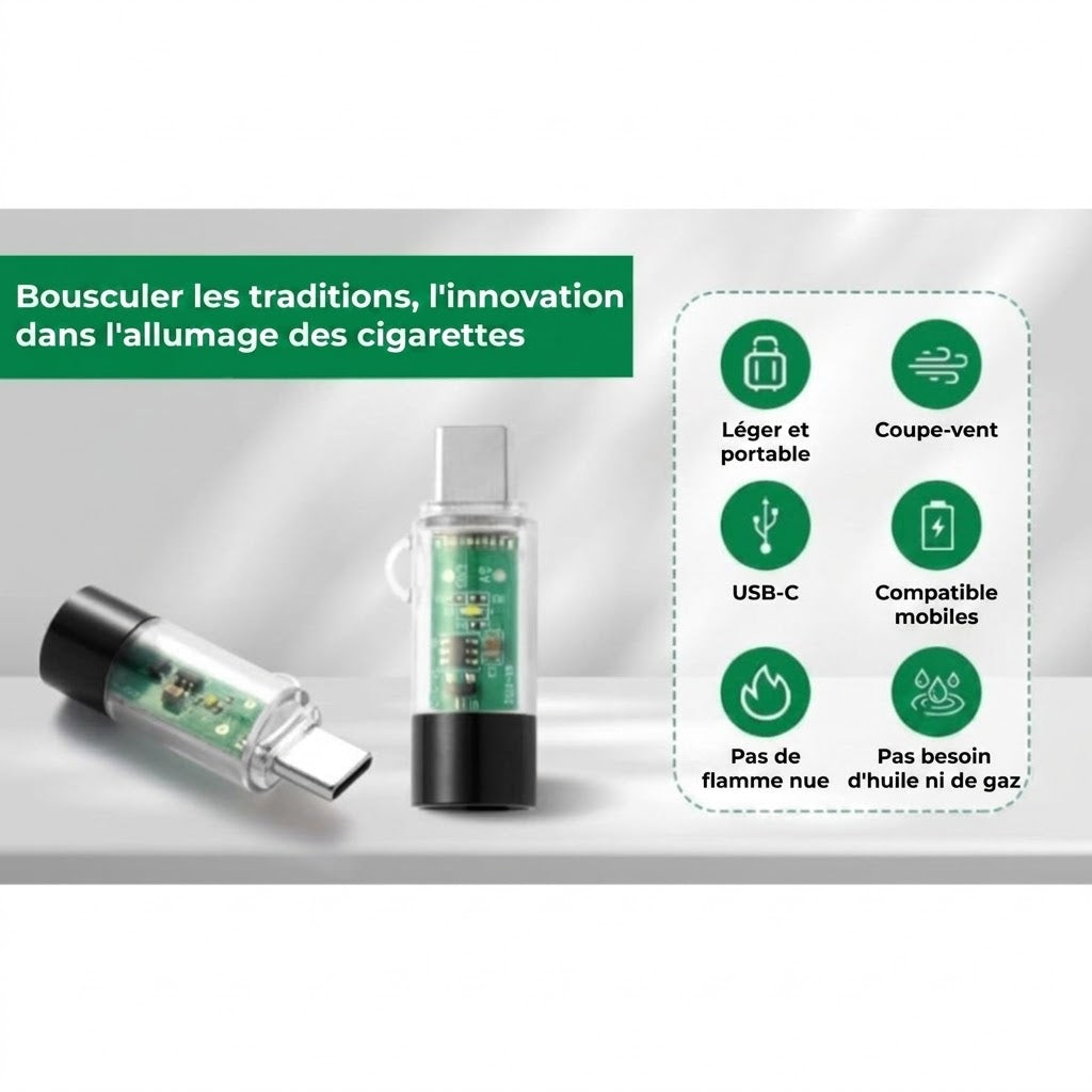 Mini briquet plasma - Rechargeable par USB-C