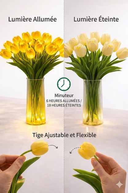 Lampe tulipe LED romantique - Veilleuse d'ambiance - Fleurs artificielles avec lumière - Décoration