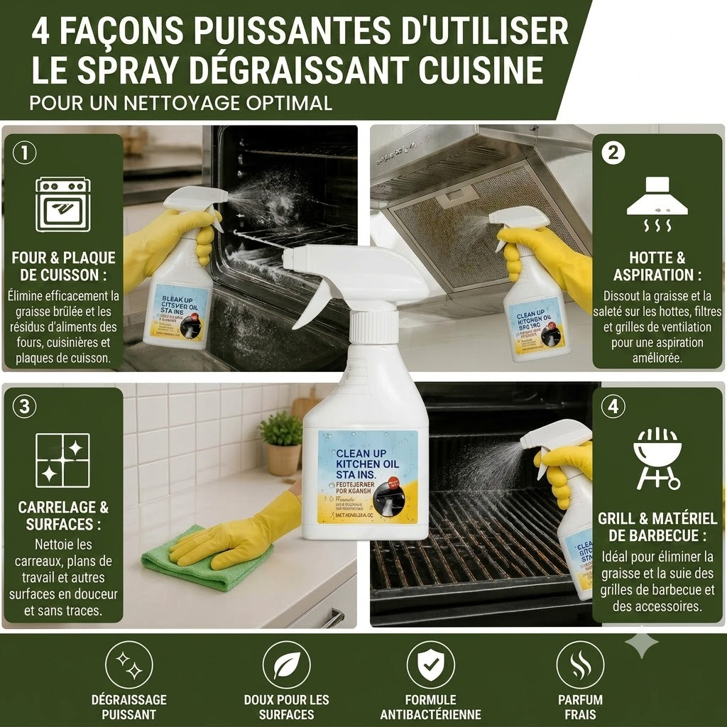 Spray dégraissant pour cuisine – Dégraissant antibactérien au parfum frais