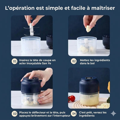 Mini hachoir sans fil – Hachoir électrique pour ail et oignon – Rechargeable par USB
