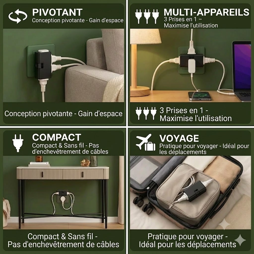 🔌 Multiprise rotative – La solution pratique pour les espaces restreints