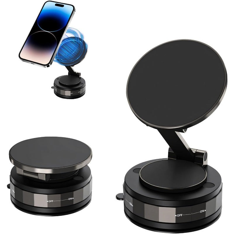 Support Téléphone Voiture Magnétique – Adsorption sous vide & Magnétique – Rotatif à 360° – Ultra-stable sur Tableau de bord & Pare-brise
