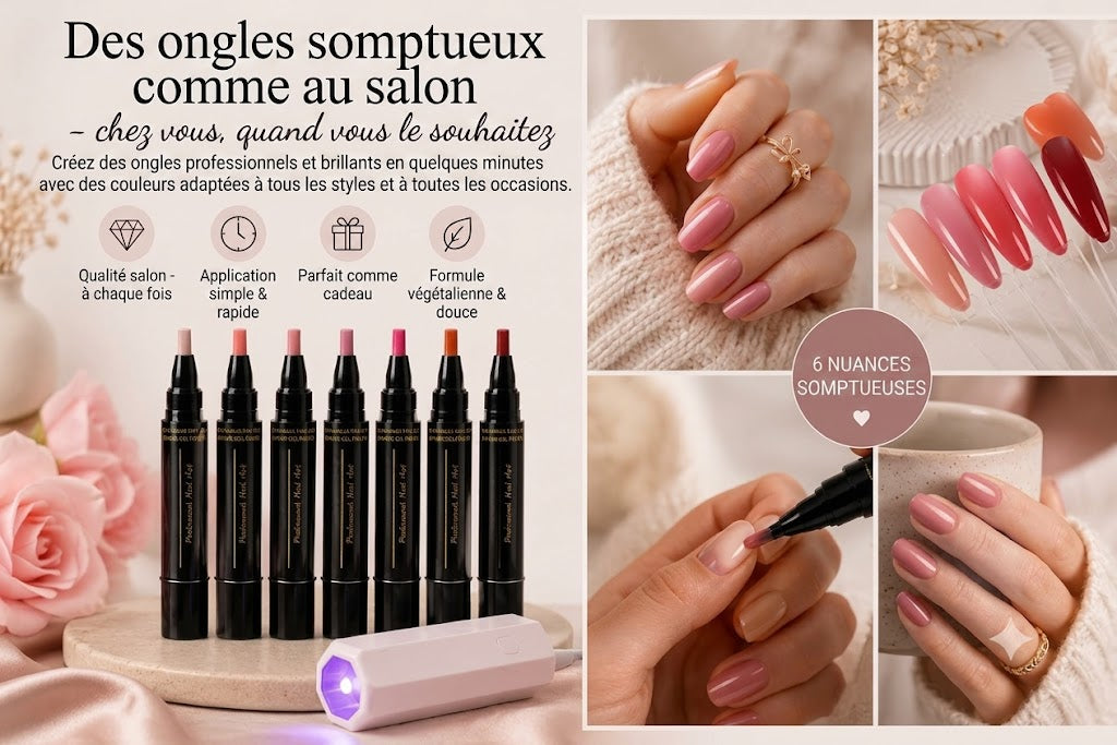 SalonPen – Stylo vernis à ongles 3-en-1 (avec lampe UV) – Lot de 6