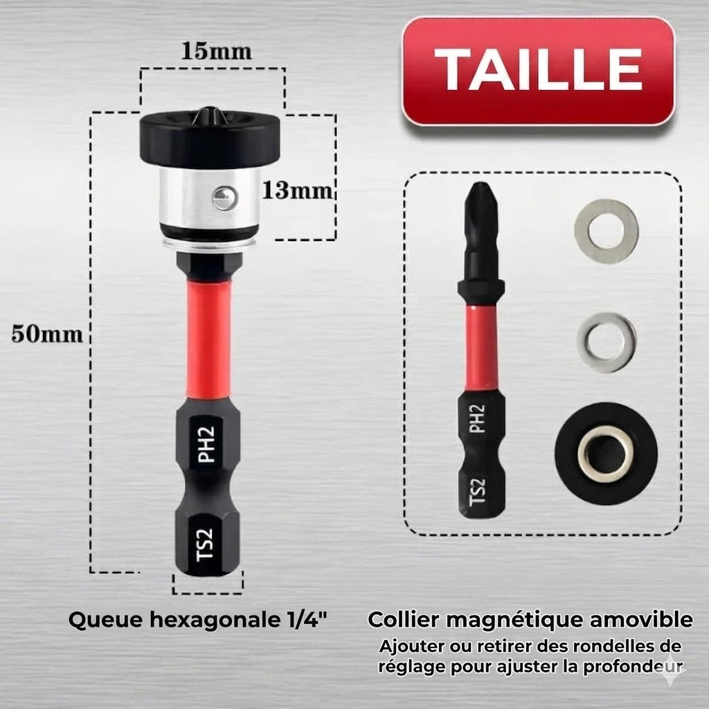 Embouts de vissage magnétiques en acier S2 avec butée de profondeur