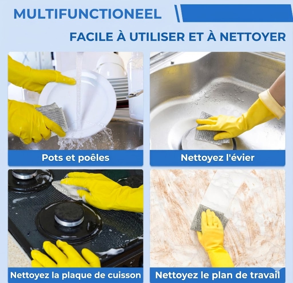 Chiffons de nettoyage réutilisables en maille argentée (Lot de 10) - Nettoyage puissant sans rayures - Pour poêles, vitres et plans de travail - Séchage rapide et durable