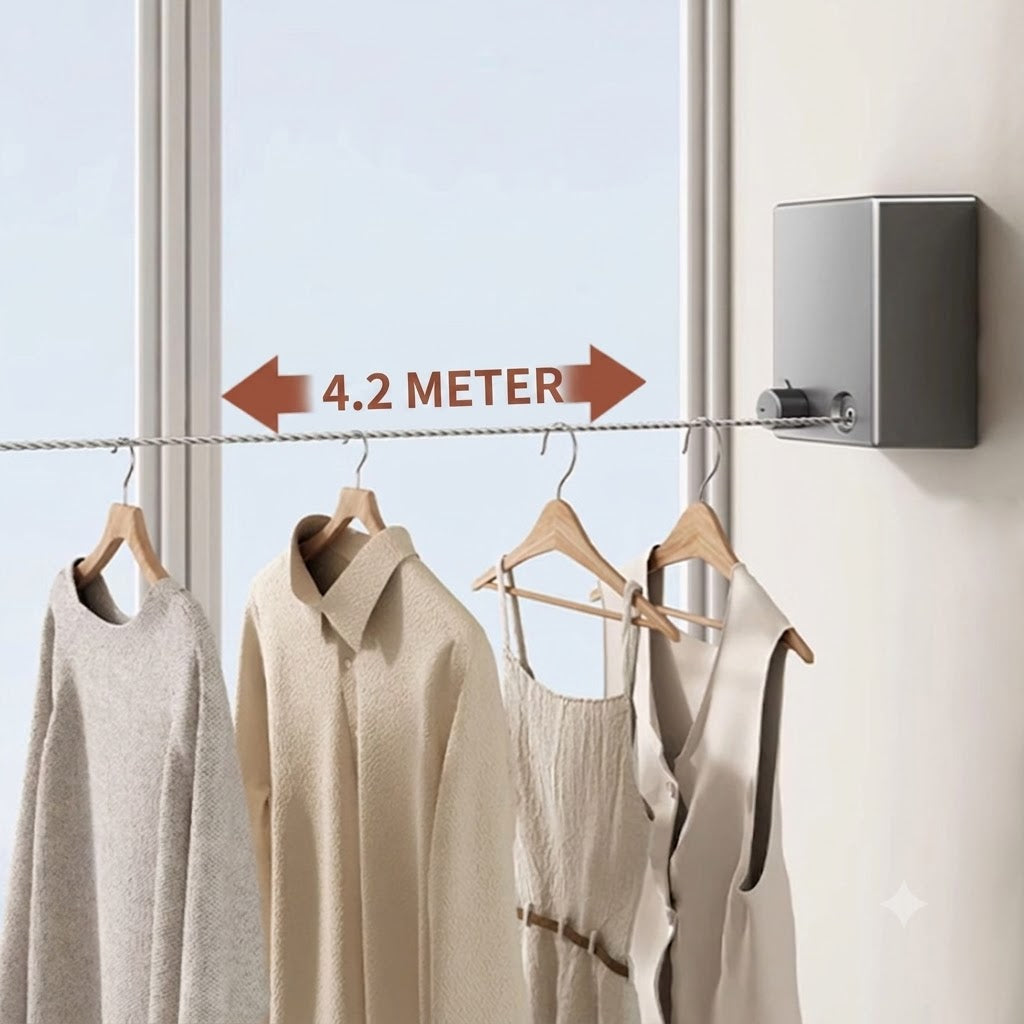 Corde à linge invisible – Étendoir rétractable en acier, Sans perçage, Séchage flexible