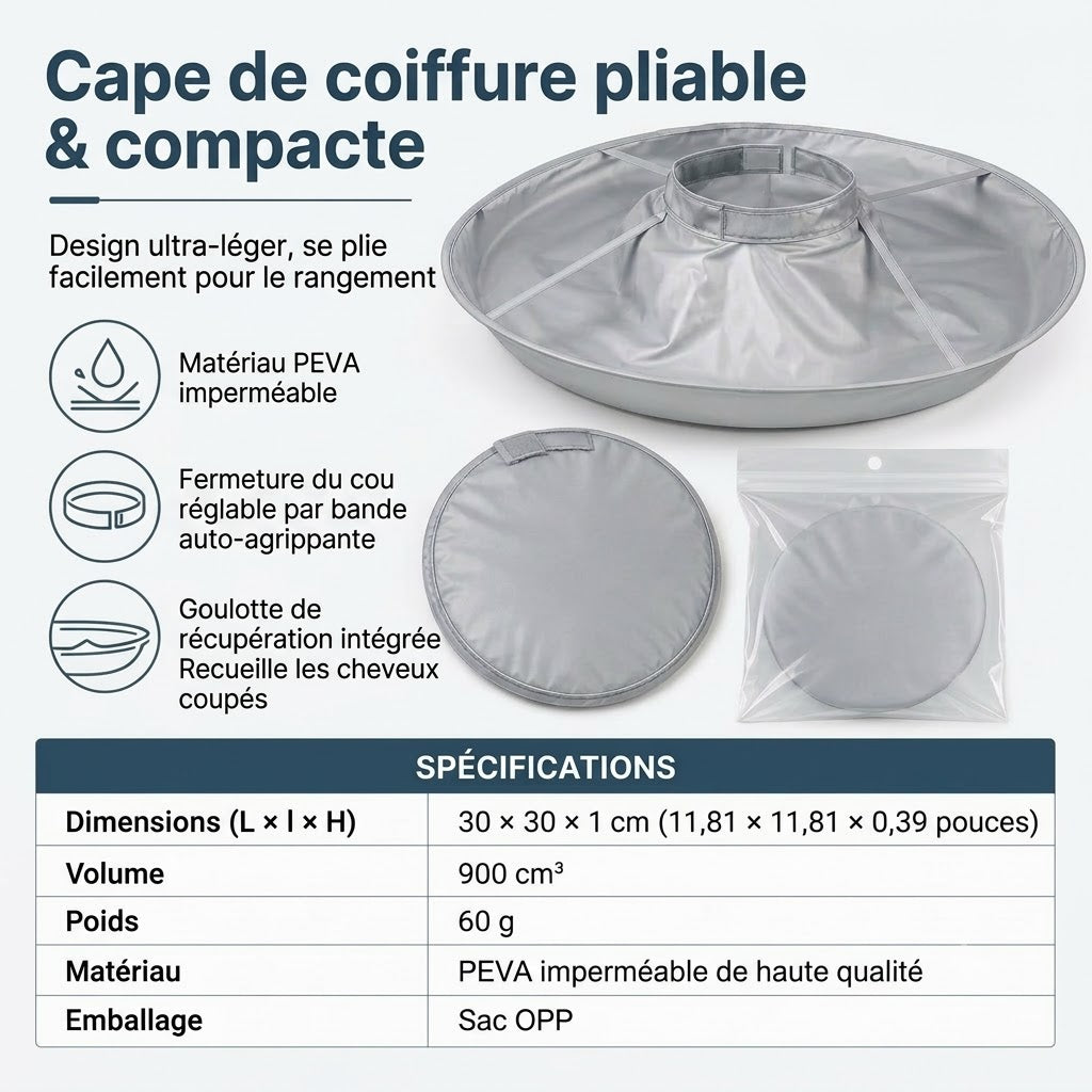 Cape de coupe imperméable avec récupérateur de cheveux – Cape parapluie pliable pour coiffure à domicile