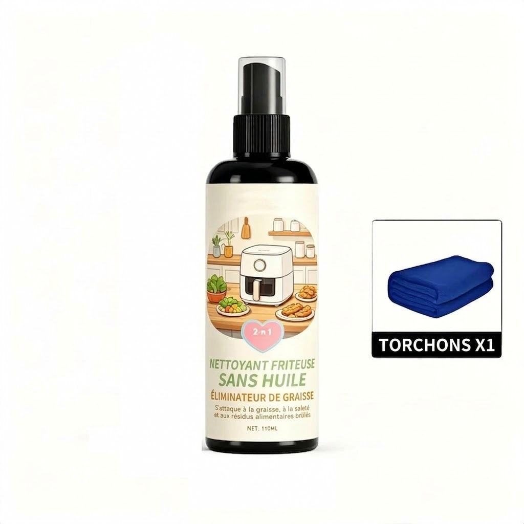 Nettoyant & Spray dégraissant 2-en-1 pour friteuse sans huile