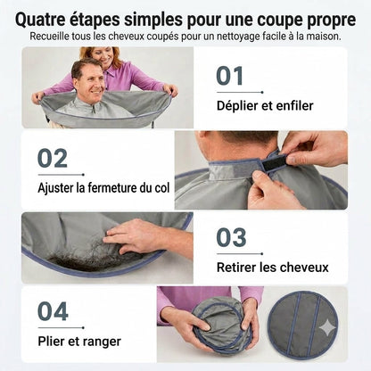 Cape de coupe imperméable avec récupérateur de cheveux – Cape parapluie pliable pour coiffure à domicile