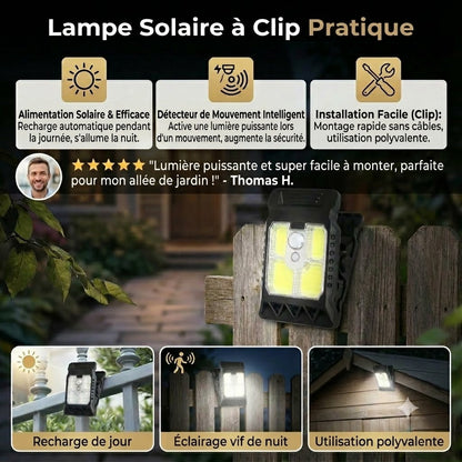 Lampe solaire à pince pratique avec détecteur de mouvement