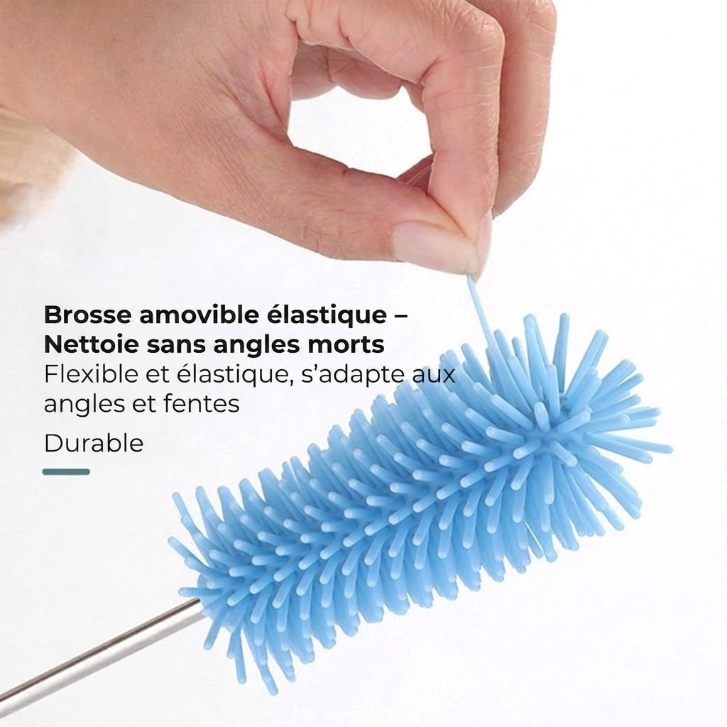 Goupillon en silicone rotatif - Nettoyage à 360 degrés - Pour biberons, verres et gourdes - Hygiénique