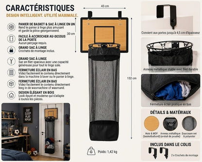 Panier à linge de porte : Panier de basket & Panier à linge 2-en-1🏀