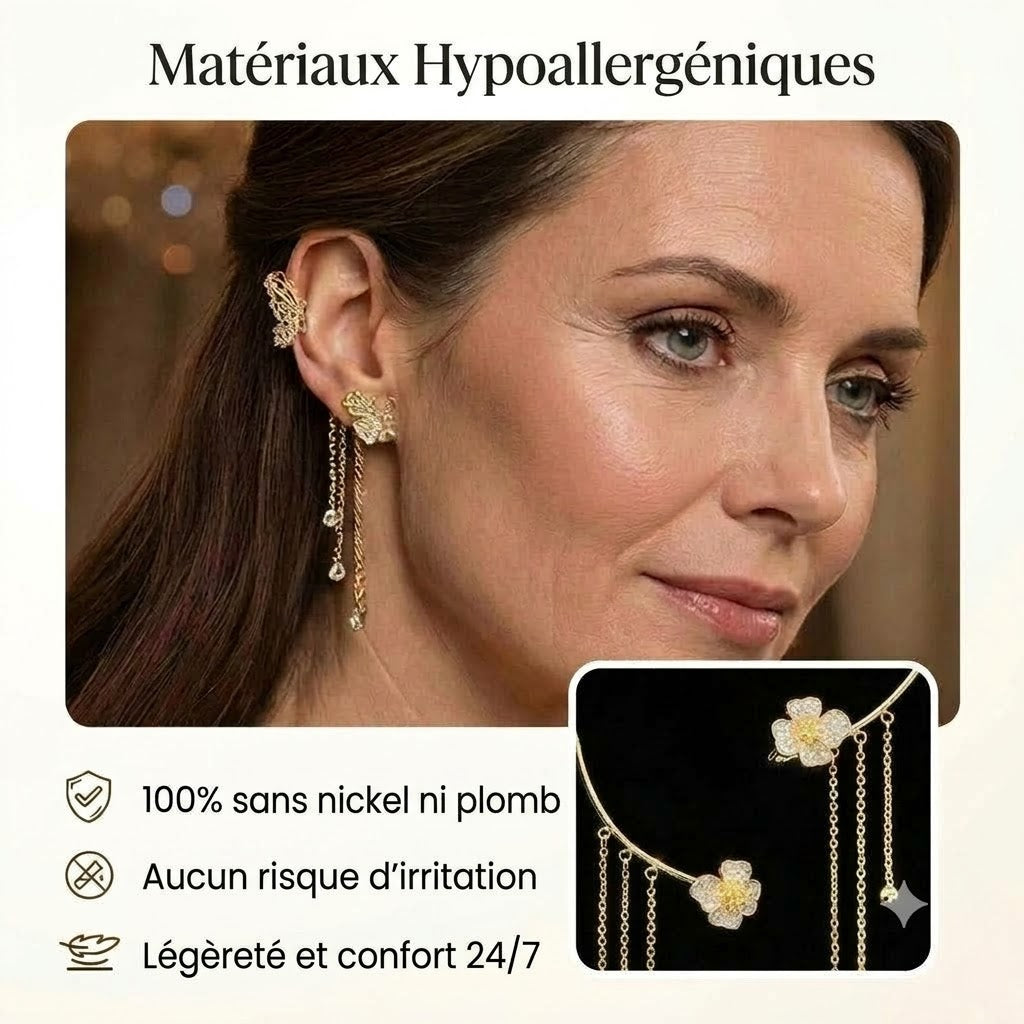 Boucles d'oreilles à clips simples avec papillons, motifs floraux et pompons – Élégantes, confortables et sans perçage